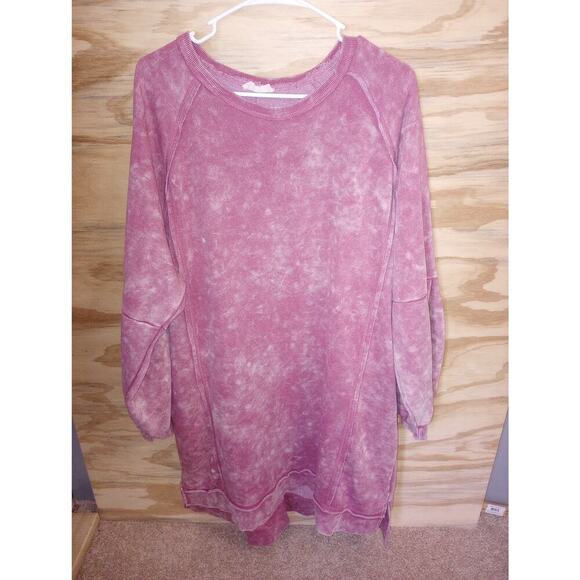 New in Pink Acid Wash Sweater Tunic Top 1X - Picture 1 of 1